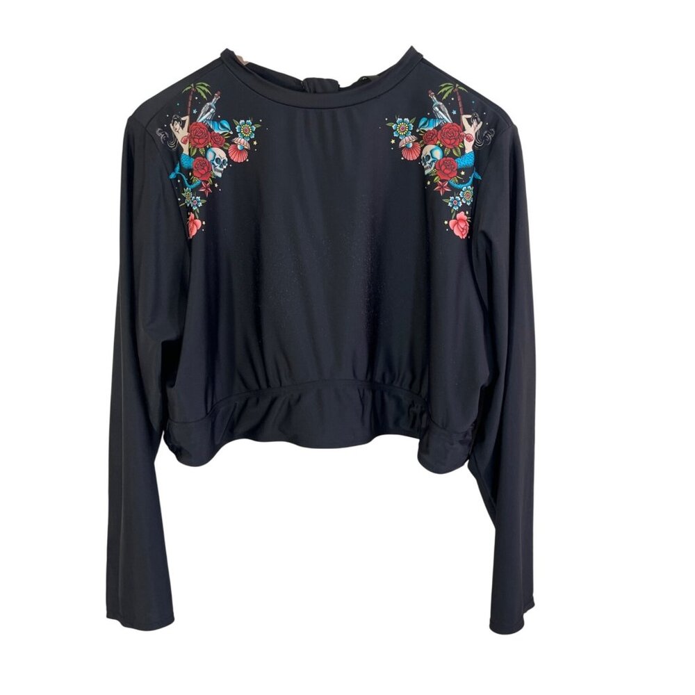 Torrid Black Long long sleeve rash guard swim top 4X